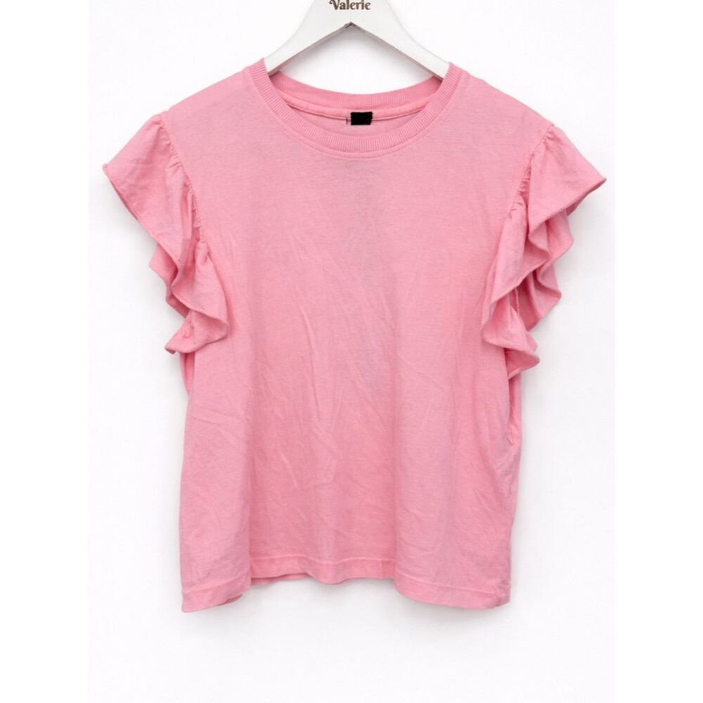 Bobi Los Angeles Pink Top Ruffle T-Shirt Basic Tee Size Small Classic